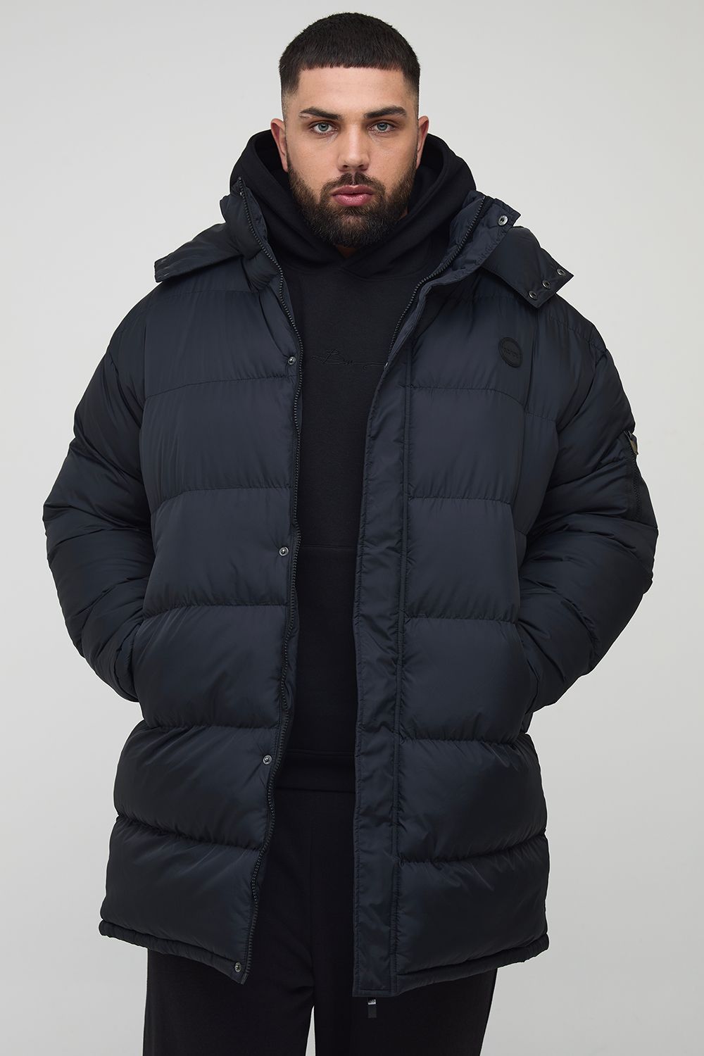 Plus Regular Fit Hooded Longline Puffer Jacket von boohooman