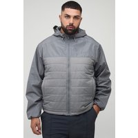 Plus gesteppte Jacke mit Kapuze - Grau - 2XL, Grau von boohooman