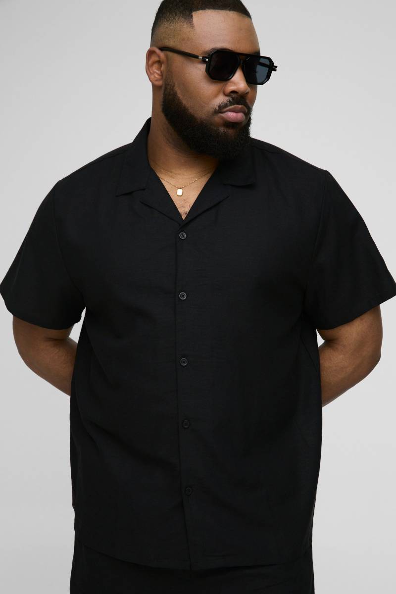 Plus Hemd in Leinenoptik - Schwarz - 4XL, Schwarz von boohooman