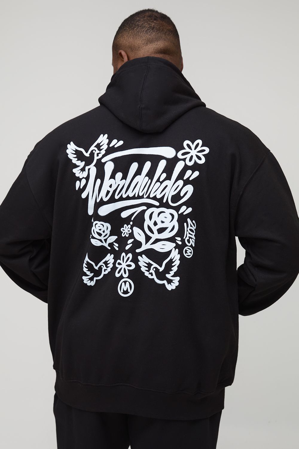Plus Regular Fit Man Script Graffiti Dove Print Hoodie - Schwarz - 3XL, Schwarz von boohooman