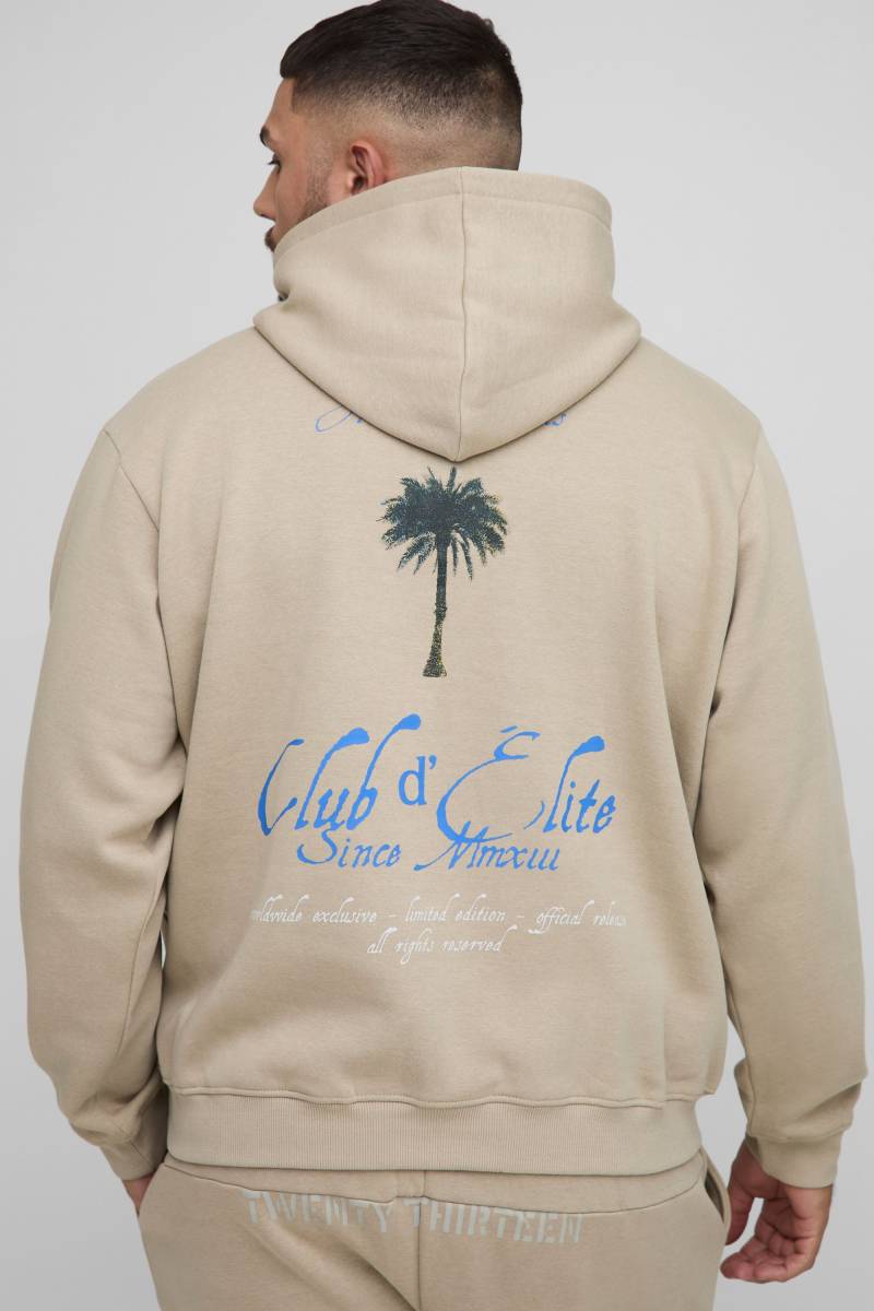 Plus Hoodie mit Palmen-Print - Grau - 4XL, Grau von boohooman