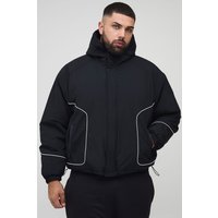 Plus gepolsterter Nylon-Parka mit Paspel-Detail - Schwarz - 2XL, Schwarz Plus gepolsterter Nylon-Parka mit Paspel-Detail - Schwarz - 2XL, Schwarz von boohooman