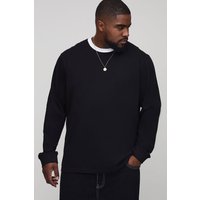 Plus langärmliges Rundhals T-Shirt - Schwarz - 3XL, Schwarz von boohooman