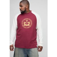 Plus langärmliges T-Shirt in Waffeloptik - Burgund - 5XL, Burgund von boohooman