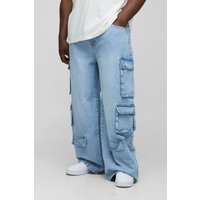 Plus lockere Cargo-Jeans mit Acid-Waschung - light wash - 44, light wash von boohooman