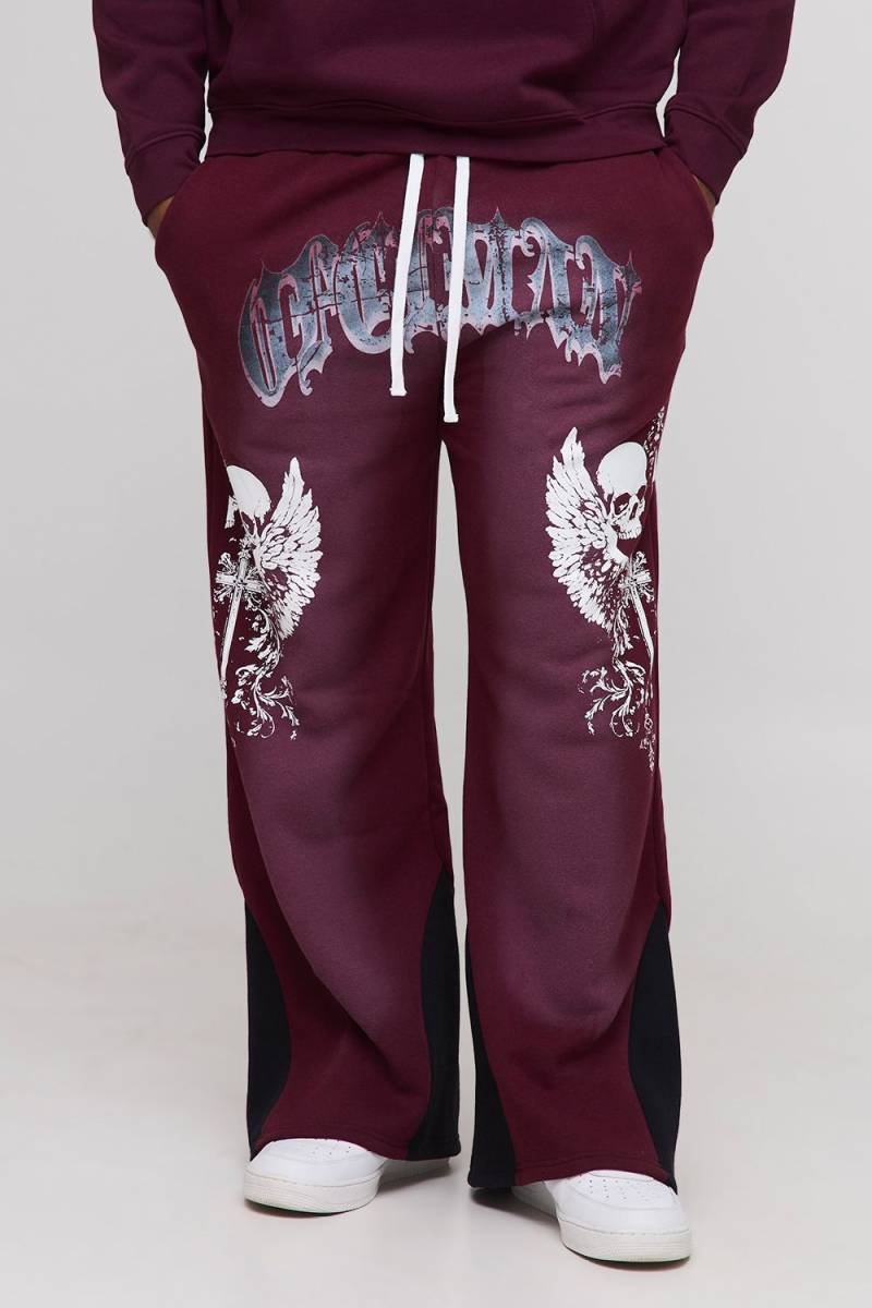 Plus lockere Jogginghose mit Totenkopf-Print - Rot - 2XL, Rot Plus lockere Jogginghose mit Totenkopf-Print - Rot - 2XL, Rot von boohooman
