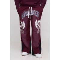 Plus lockere Jogginghose mit Totenkopf-Print - Rot - 5XL, Rot von boohooman