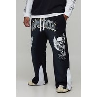 Plus lockere Jogginghose mit Totenkopf-Print - Schwarz - 2XL, Schwarz von boohooman