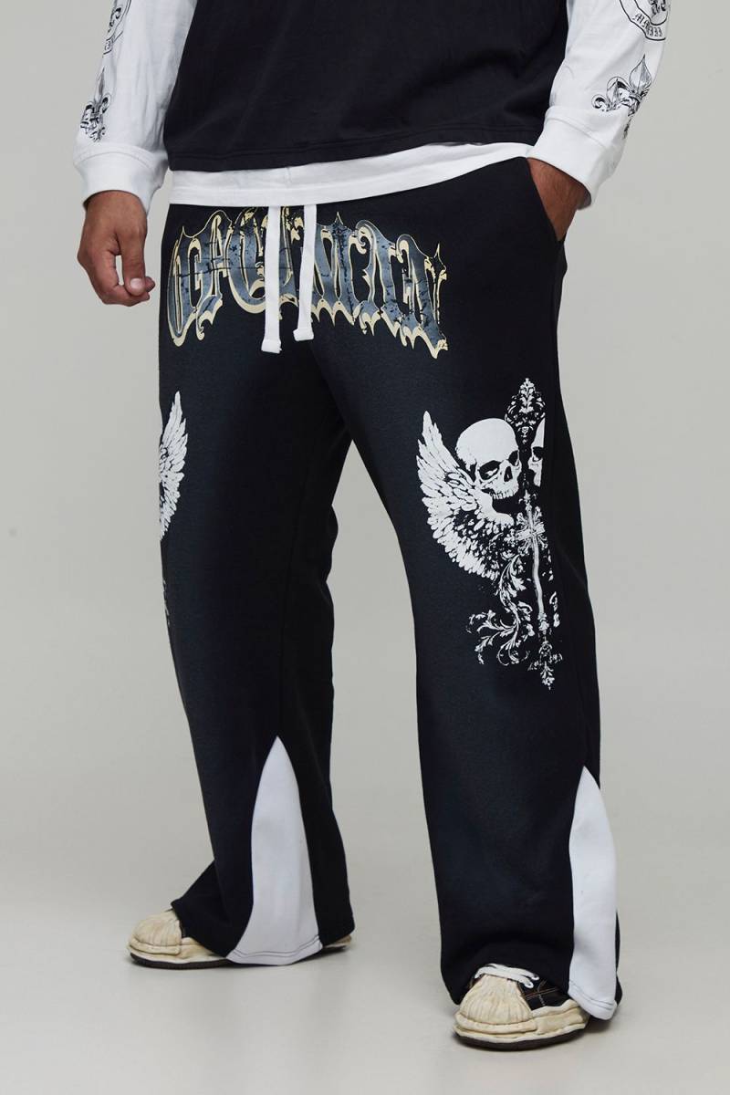 Plus lockere Jogginghose mit Totenkopf-Print - Schwarz - 5XL, Schwarz von boohooman