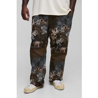 Plus Renaissance Tapestry Relaxed Fit Trousers - Mehrfarbig - 46, Mehrfarbig von boohooman