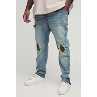 Plus Rip & Repair Stonewash Skinny Jeans mit Reißverschluss - 40, stonewash von boohooman