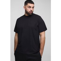 Plus Rundhals T-Shirt mit BM Signature Stickerei - Schwarz - 2XL, Schwarz von boohooman