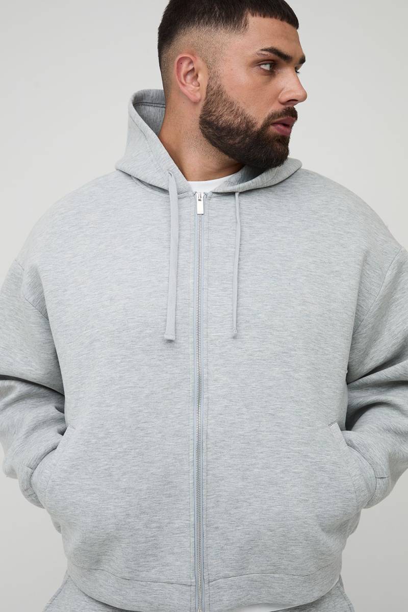 Plus kastiger Oversize Scuba Hoodie mit Stickerei und Reißverschluss - Grau - 4XL, Grau von boohooman