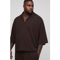 Plus Oversize Scuba Twill-Hemd mit V-Ausschnitt - Braun - 3XL, Braun von boohooman