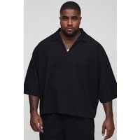 Plus Oversize Scuba Twill-Hemd mit V-Ausschnitt - Schwarz - 3XL, Schwarz von boohooman