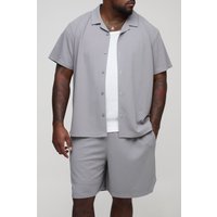 Plus Scuba Twill-Hemd und lockere Shorts - Grau - 4XL, Grau von boohooman