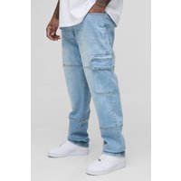 Plus Slim-Fit Cargo-Jeans mit Naht-Detail - light wash - 44, light wash von boohooman
