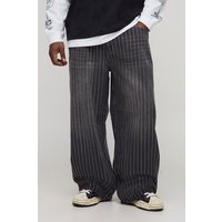 Plus lockere gestreifte Jeans - Grau - 42, Grau von boohooman