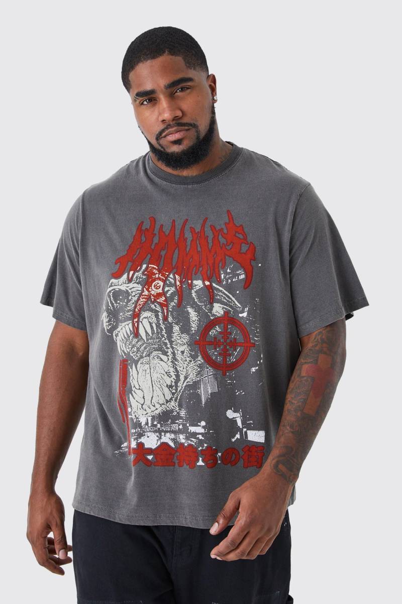 Plus T-Shirt mit On Target Homme Print - Grau - XXL, Grau von boohooman