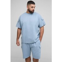Plus T-Shirt mit Utility-Tasche & Cargo-Shorts - Blau - 4XL, Blau Plus T-Shirt mit Utility-Tasche & Cargo-Shorts - Blau - 4XL, Blau von boohooman