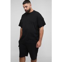 Plus T-Shirt mit Utility-Tasche & Cargo-Shorts - Schwarz - 5XL, Schwarz von boohooman