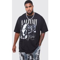 Plus T-Shirt mit lizenziertem Aaliyah-Print - Schwarz - 2XL, Schwarz von boohooman