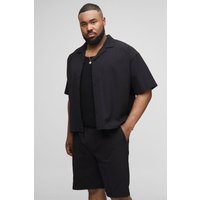 Plus Oversize Stretch-Hemd & Shorts - Schwarz - 2XL, Schwarz von boohooman
