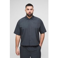Plus kurzärmliges kastiges Stretch-Hemd - Grau - 3XL, Grau von boohooman