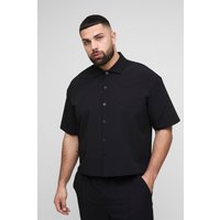 Plus kurzärmliges kastiges Stretch-Hemd - Schwarz - 4XL, Schwarz von boohooman
