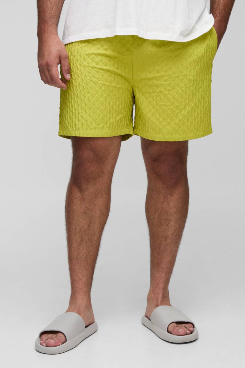 Plus strukturierte mittellange Badehose - Grün - 4XL, Grün von boohooman