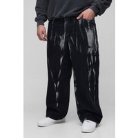 Plus Tie Dye Washed Relaxed Fit Jeans - Schwarz - 42, Schwarz von boohooman