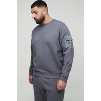 Plus Twill Jersey-Sweatshirt mit Utility-Tasche - Grau - XXL, Grau von boohooman