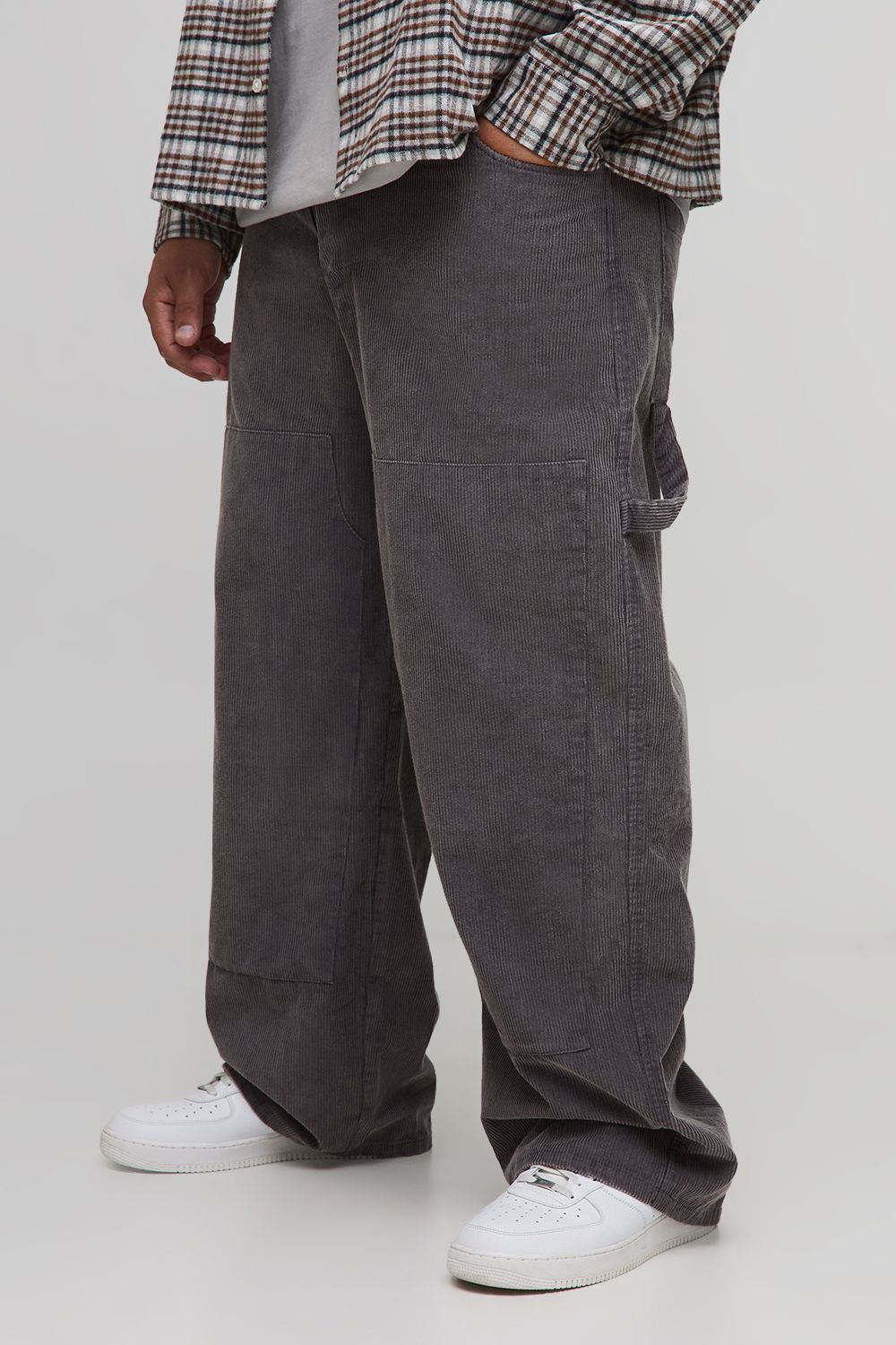 Plus Washed Cord Relaxed Fit Carpenter Trousers - Grau - 46, Grau Plus Washed Cord Relaxed Fit Carpenter Trousers - Grau - 46, Grau von boohooman