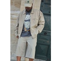 Plus Denim-Overshirt mit Reißverschluss - washed khaki - 4XL, washed khaki von boohooman