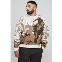 Plus Oversize Jacquard-Pullover - Ecru - 5XL, Ecru von boohooman