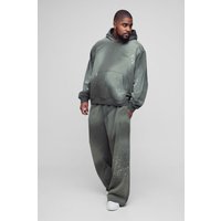 Plus bestickter Oversize Boxershorts mit Spray-Waschung - Khaki - XXXL, Khaki von boohooman