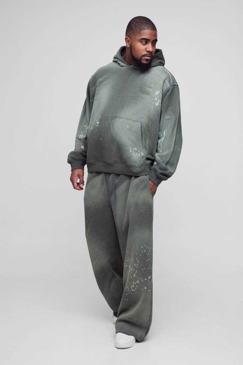 Plus bestickter Oversize Boxershorts mit Spray-Waschung - Khaki - XXXL, Khaki von boohooman