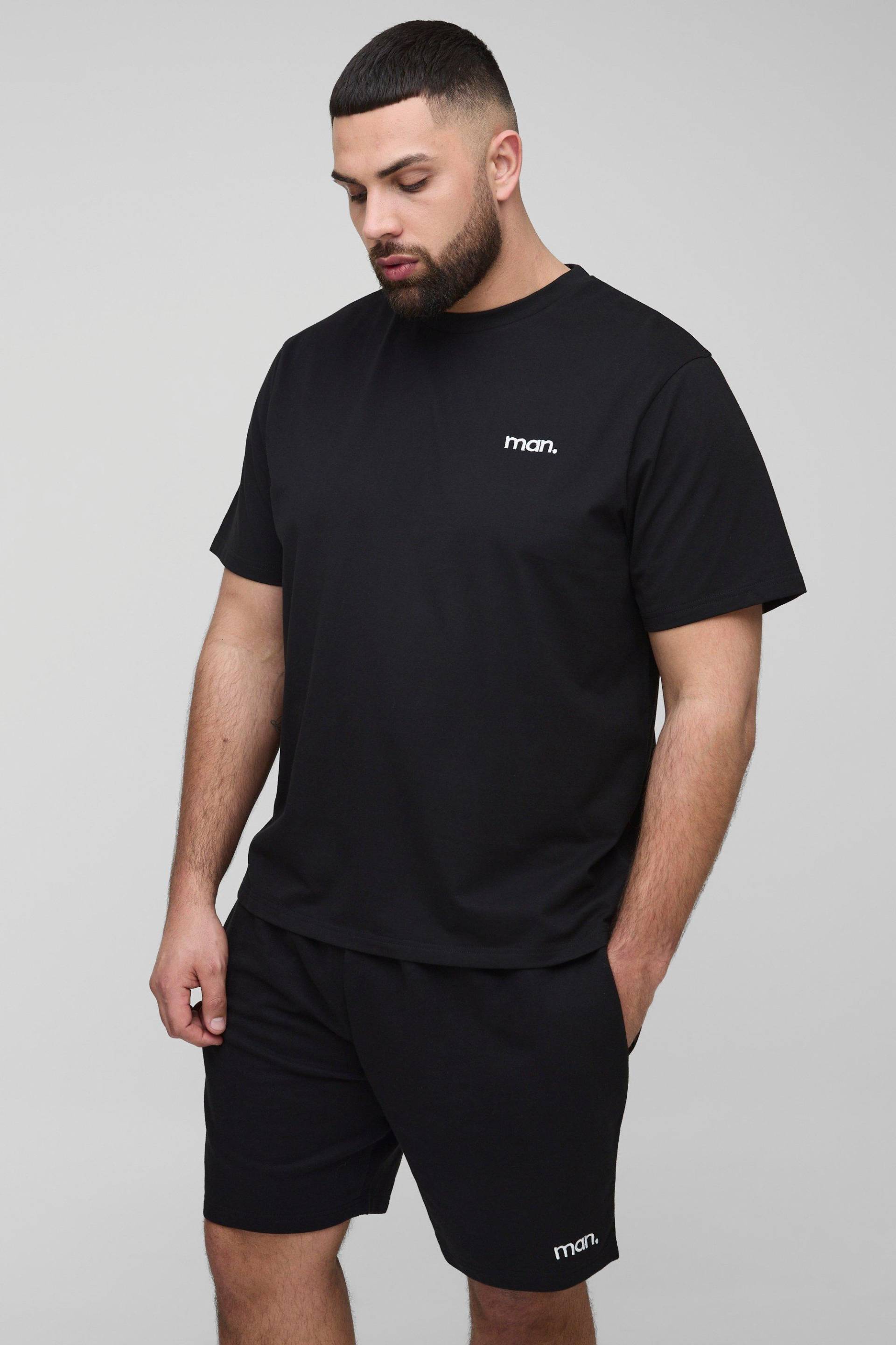 Plus besticktes Man T-Shirt und Shorts - Schwarz - 5XL, Schwarz von boohooman