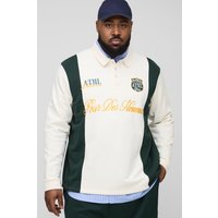 Plus besticktes Rugby-Poloshirt - Ecru - 4XL, Ecru Plus besticktes Rugby-Poloshirt - Ecru - 4XL, Ecru von boohooman