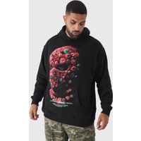 Plus floraler Oversize Hoodie mit Balaclava Print - Schwarz - XXXXXL, Schwarz von boohooman