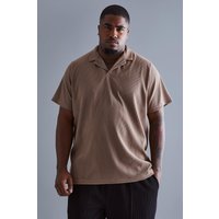 Plus geripptes Slim-Fit Ottoman Poloshirt - Taupe - XXL, Taupe von boohooman