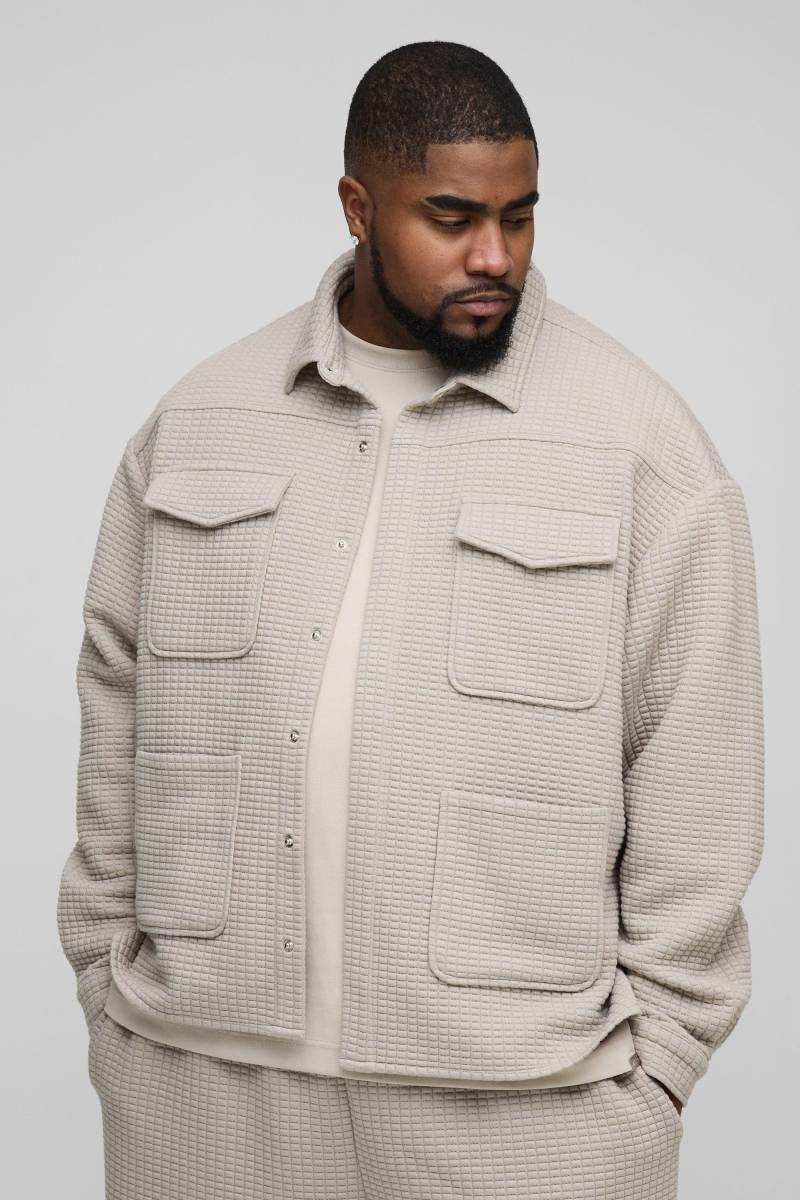 Plus gestepptes Overshirt - Taupe - 3XL, Taupe von boohooman