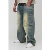 Plus getönte Jeans mit Applikation - Grau - 44, Grau von boohooman