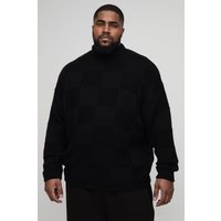 Plus karierter Oversize Pullover mit Trichterkragen - Schwarz - 5XL, Schwarz Plus karierter Oversize Pullover mit Trichterkragen - Schwarz - 5XL, Schwarz von boohooman