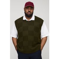 Plus kariertes Oversize vesttop mit V-Ausschnitt - Grün - 2XL, Grün von boohooman