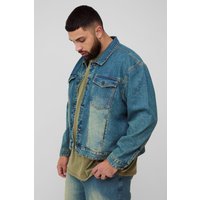 Plus kastige zerrissene Oversize Jeansjacke von boohooman