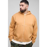 Plus kastiger Oversize Carpenter Hoodie mit Reißverschluss - Taupe - XXL, Taupe von boohooman