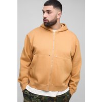 Plus kastiger Oversize Carpenter Hoodie mit Reißverschluss - Taupe - XXXL, Taupe von boohooman
