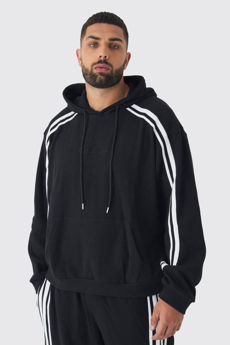 Plus kastiger Oversize Hoodie in Waffeloptik - Schwarz - XXXL, Schwarz von boohooman