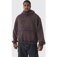 Plus kastiger Oversize Hoodie mit Acid-Waschung - Braun - 4XL, Braun von boohooman